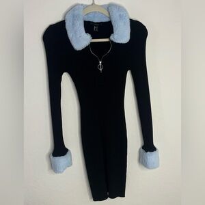 Forever 21 Black Dress with Blue Fur Accents